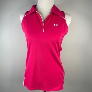Under Armour Womens Pink Sleeveless Golf Polo Shirt Medium HeatGear Athletic Top